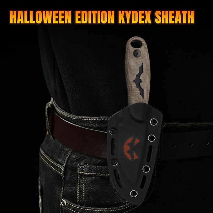 Kizer Hare Fixed Blade Knife, 3.14" Nitro V Blade Halloween EDC Hunting Knife with Brown Micarta and Black G10 Handle, Small Camping Knives with Kydex Sheath, Survival Knives for Men Women, 1077HW1