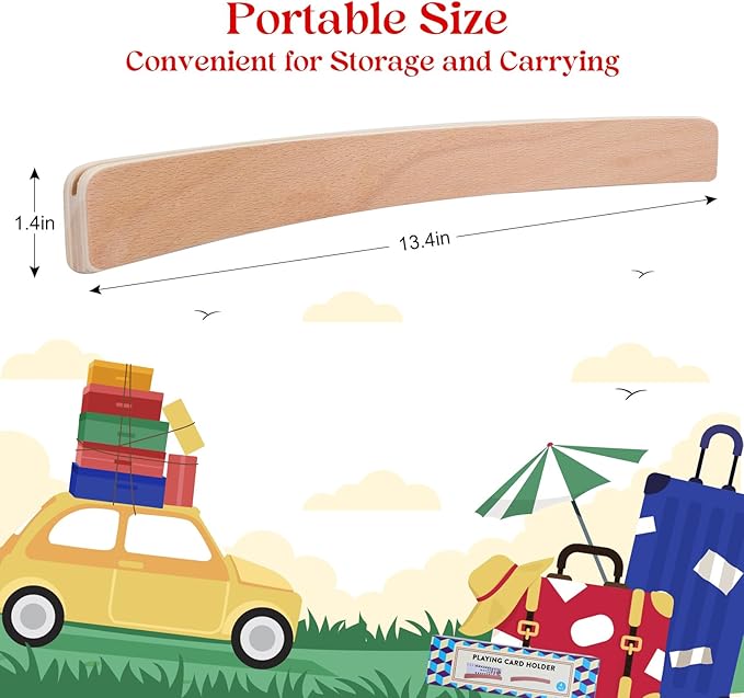 Set of 4 Playing Card Holders - Holds Standard Size Cards - Wooden Curved Playing Card Holder Racks Tray Set for Kids Adults Seniors, Non Slip Wood Card Deck Holders for Strategy Card Games