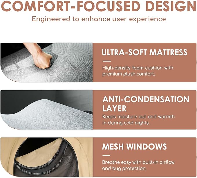 Hardshell Rooftop Tent, Roof Top Tent for 2-3, with Aluminium Ladder, Skyview Window, Mattress, LED Light, Blackout-Coated for UV Protection, Waterproof, for Truck, Jeep, SUV, Van