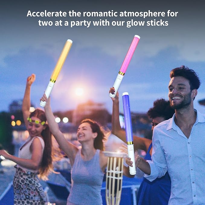 LED Glow Sticks 6 Pack, Reusable Light Up Toys 15 Colors Light Stick Bulk, Glow Party Supplies for Wedding, Birthday, Raves, Concert, Camping, New Year, Halloween, Christmas (with AAA Battery)