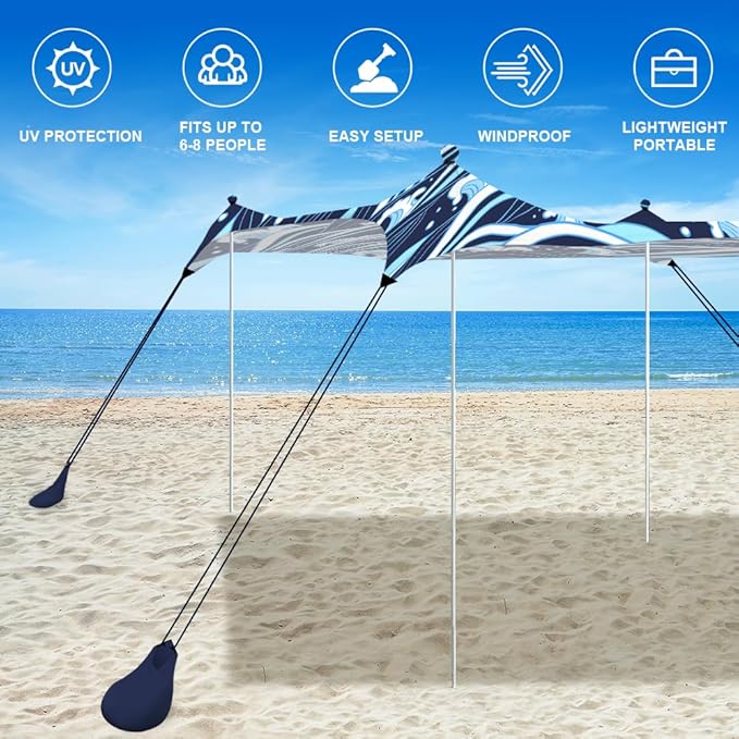YUKIHOME Beach Tent Sun Shade Canopy Tent, UPF 50+ Camping Beach Sun Shelter 10 x 10ft 4 Pole, Lightweight, Easy Set Up and Carry