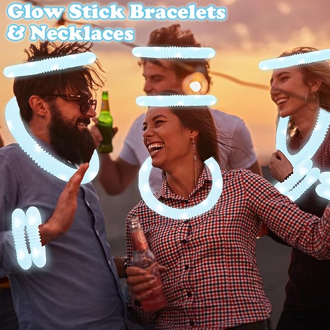 24 PCS White Glow Sticks Party Favors for Kids, Light Up Necklaces Bracelets Accessories for Toddlers,Halloween Birthday Party Basket Goodie Bag Stuffers Fillers,Treats Prizes Toys Gifts for Boy Girl