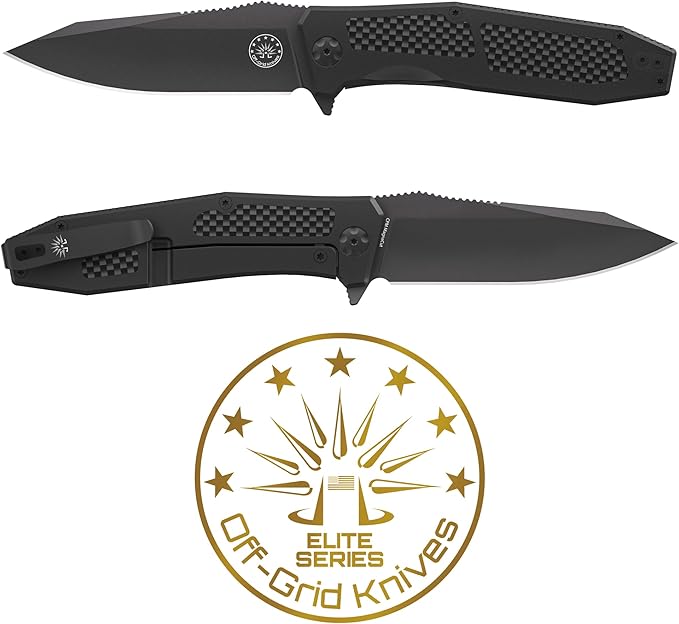 Off-Grid Knives - SCORPION V3, Large EDC Knife with Premium MagnaCut Blade Steel, Titanium Scales, Carbon Fiber Inlays, Manual Ball Bearing Flipper, Four Finger Grip, Deep Pocket Carry (Blackout)