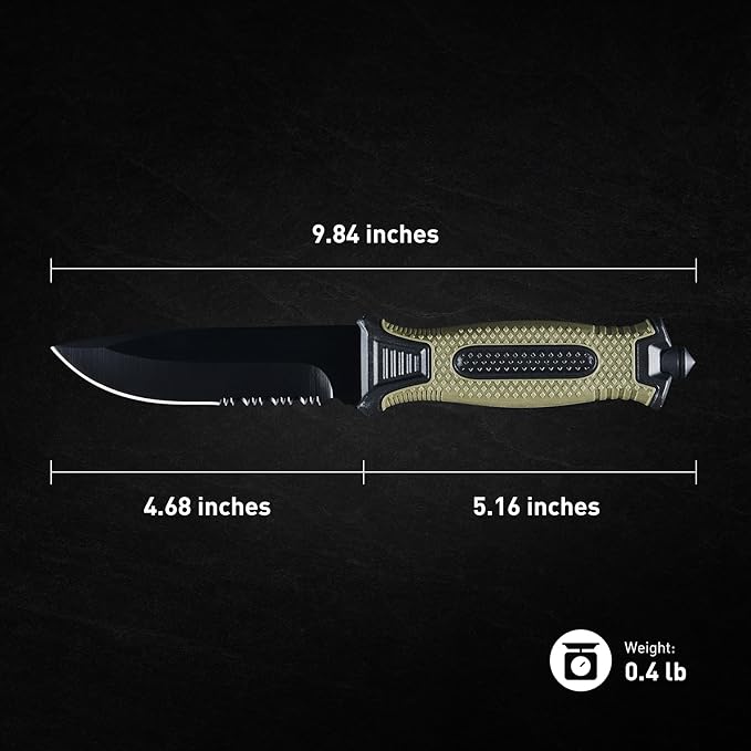 2pcs 10" Fixed Blade Tactical Knives with Sheath and Clip, Survival Full Tang Non-Slip Handle Knife for Camping, Hunting, Adventure, Outdoors, EDC, Green Handle