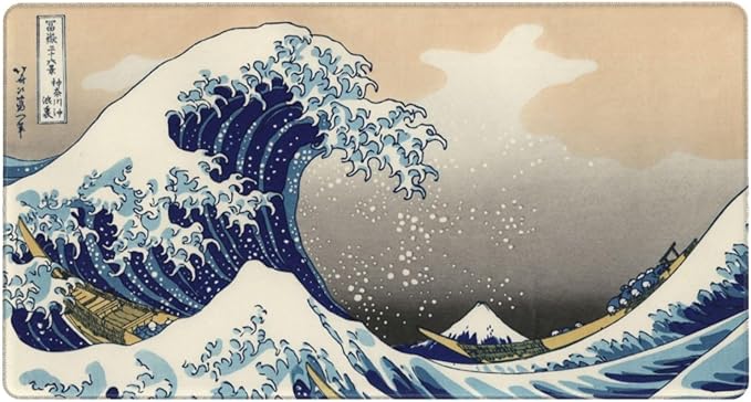 Playmat for MTG Card Game TCG Board Game Trading Card Game Play Mat CCG Mat Desk Pad Stitched Edges Rubber Base Smooth Surface Japanese Ink Painting Wave 23.5x13.7in
