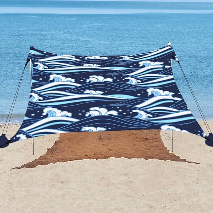 YUKIHOME Beach Tent Sun Shade Canopy Tent, UPF 50+ Camping Beach Sun Shelter 10 x 10ft 4 Pole, Lightweight, Easy Set Up and Carry