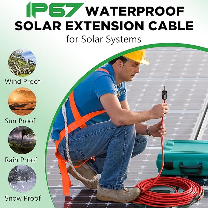 Oududianzi Solar Extension Cable 40Ft, Solar Wire 10AWG, Tinned Copper PV Cable 10Gauge, Solar Panel Wires and Connectors for Home RV Boat Outdoor Camping Solar Photovoltaic Systems, Set of 2