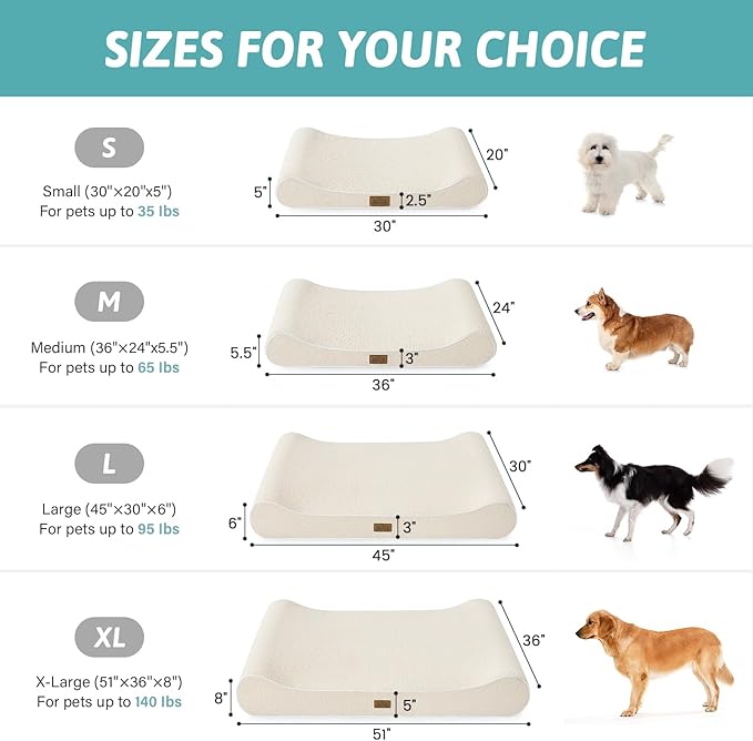 Orthopedic Dog Bed for Extra Large Dogs up to 140 lbs - Removable Washable Cover with Waterproof Lining, Cotton-Polyester Blend Boat-Shaped Lounger Mattress, XL(51x36x8in), Beige