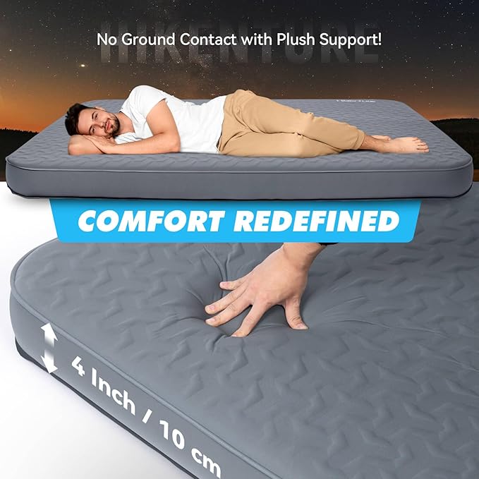 Hikenture 4" Thick Self Inflating Sleeping Pad, Foam & Air Camping Mattress, 9.5 R-Value Insulated Sleeping Mat, Portable All Season Camping Pad for Tent, Car, Cot, Truck