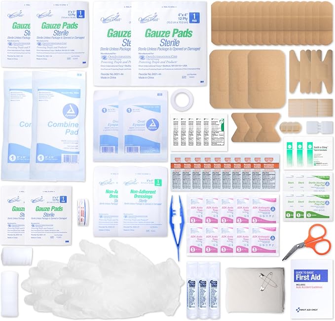 MFASCO First Aid Kit Refill - Basic First Aid Supplies for Fanny Packs, 100 Pieces - Fill Small Office Desk Kits, Medium Size First Aid Kits, Backpacks, Outdoor Kit - Premium Assembled in USA