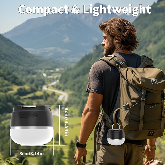 LED Camping Lantern Rechargeable, 1000LM Tent Light with 12 RGB Lighting Modes, 8000mAh Power Bank, Waterproof, Mini Flashlight with Magnetic Base for Emergency, Power Outages, Hiking, Home