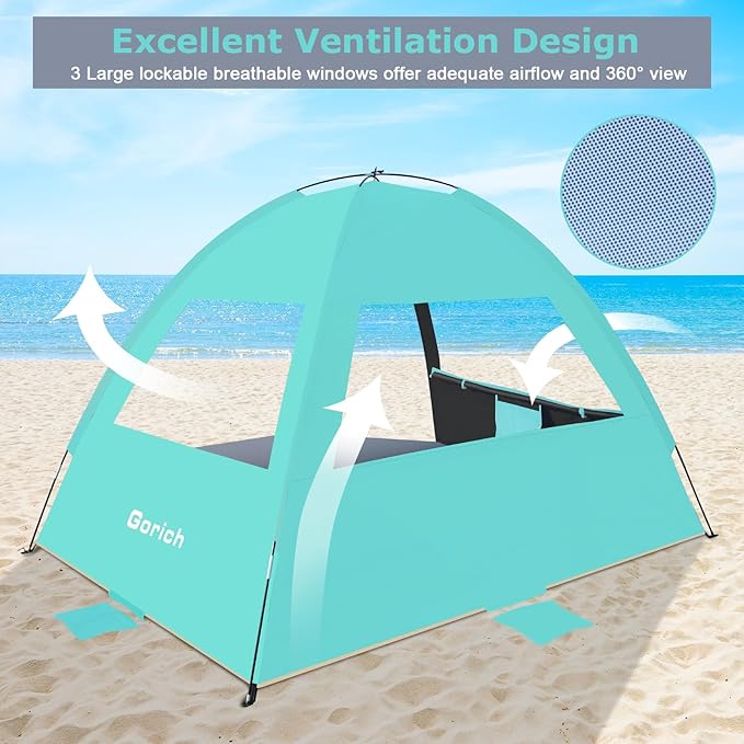 Gorich Beach Tent Sun Shelter for 3/4-5/6-7/8-10 Person with UPF 50ï¼?UV Protection, Lightweight & Easy Setup Beach Shade Canopy, Portable Beach Shade Tent Beach Cabana