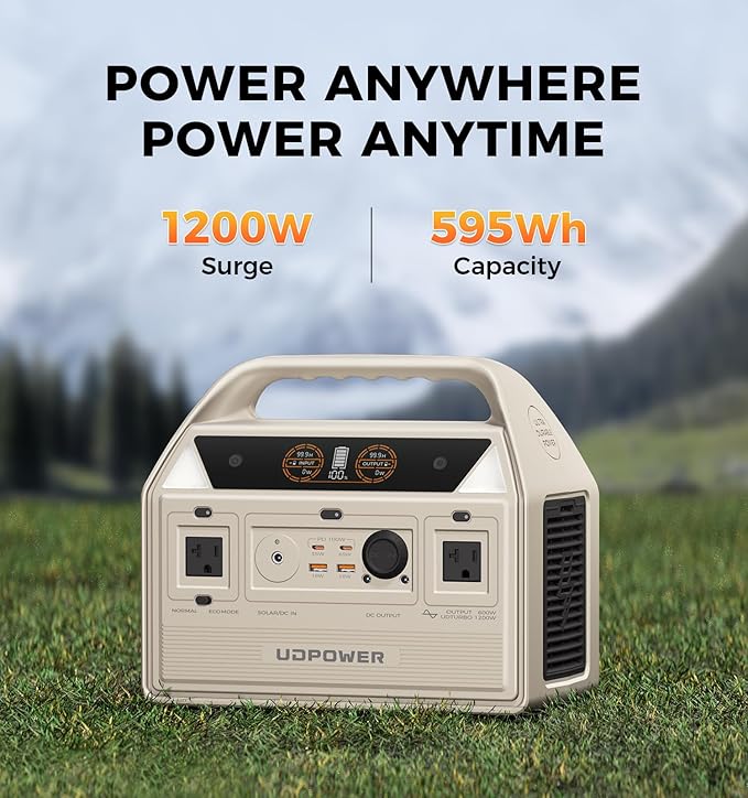C600 Solar Generator with 120W Solar Panel - 600W Portable Power Station(Surge 1200W) AC Output, 595Wh LiFePO4 Battery, for Camping, Travel, RV, Emergency Power Backup(White)