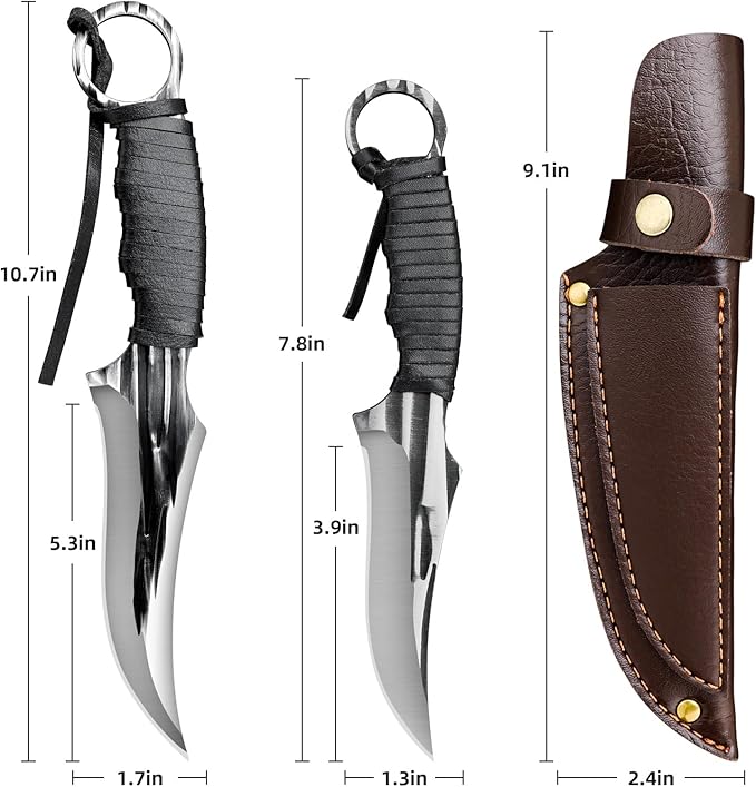 2 Piece Full Tang Handle Survival Tactical Knife Set with Sheath for Outdoor Camping Fishing,Fixed Blade Hunting Knife Survival Great gift for Men