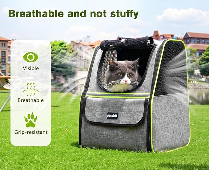 Pecute Cat Backpack Carrier for Travel & Hiking, Breathable Pet Carrier Backpack with Storage Pockets, Small Dog Carrier Bag for Outdoor Walking, Bike Riding, Vet Visits, Grey
