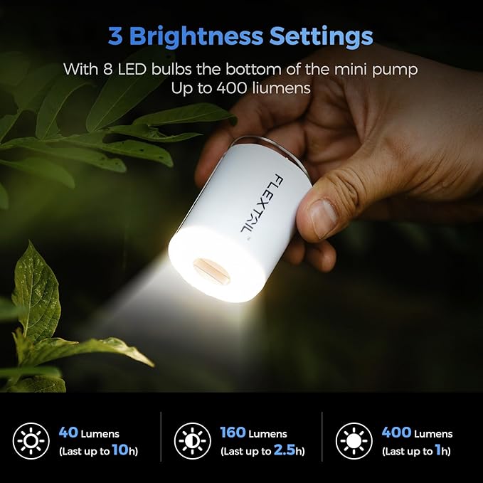 FLEXTAILGEAR Air Pump for Inflatables with Camping Lantern, Tiny Pump 2X, 4kPa Portable Air Pump Rechargeable Air Mattress Pump with Magnetic Design, for Sleeping Pads Pool Floats Swimming Rings