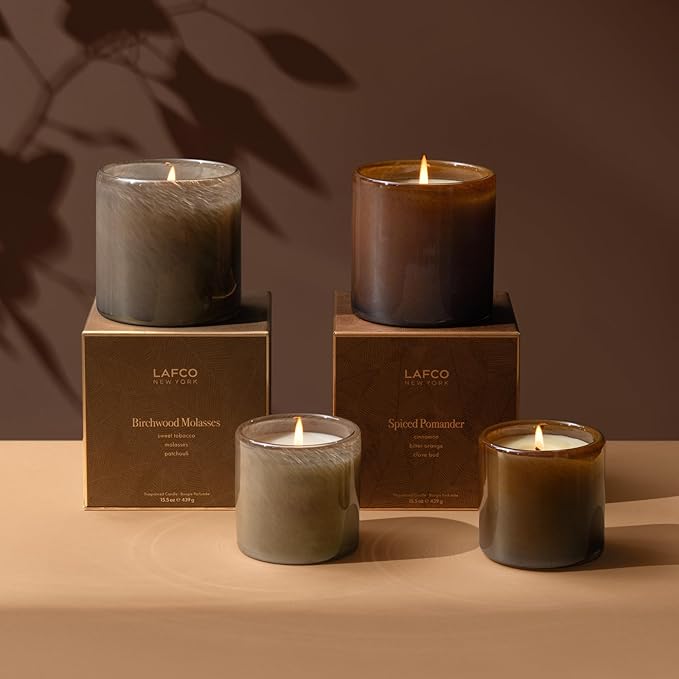 LAFCO New York Holiday Signature Candle, Birchwood Molasses - 15.5 oz - 90-Hour Burn Time - Reusable, Hand Blown Glass Vessel - Made in The USA