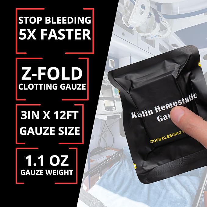 First Aid Advanced Quick Clotting Combat - Flexible Hemostatic - Stop The Bleed kit Faster Wound Packing with Quick Clotting Medical - Survival Kit Supplies - 3" x 12.5' (CT-Gauze-5)
