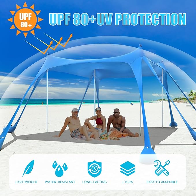 Portable Beach Tent Sun Shelter UV Protection Beach Canopy Sun Shade for Camping, Family Tent, Quick Setup Outdoor Shade Canopy(Light Blue)