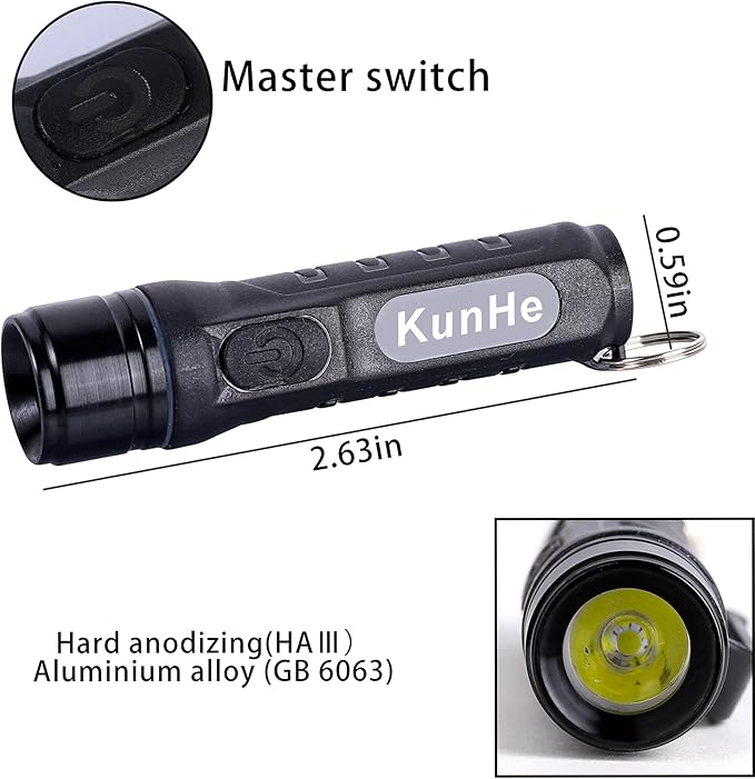 KunHe 20 Pack Bulk Keychain LED Flashlight Small Mini Rechargeable Flashlight Pocket Keychain Light Portable 300 Lumens for EDC Emergency Gift