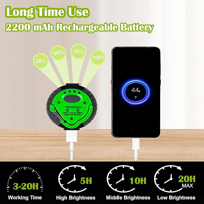 LIT-PaTH LED Camping Lantern, Rechargeable Light with Magnet Base, 2200 mAh, Survival Kit for Emergency, Hurricane, Outage, Medium Green, 1 Pack