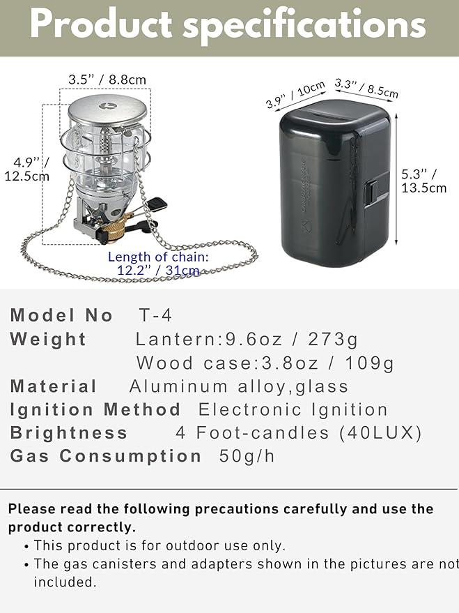 CAMPINGMOON Mini Gas Camping Lantern with Hanging Chain & Hard Case ??80W Equivalent Brightness, Adjustable Dial, Outdoor Portable Butane Lamp for Hiking, Backpacking, Emergency, Tent Lighting T-4