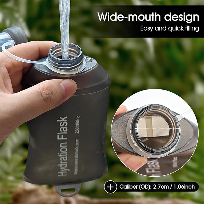 GYGYL Soft Flask, TPU Collapsible Soft Water Bottle for Hydration Pack, Running Vest, Leak-Proof Folding Water Bottle for Hiking Cycling Climbing Jogging-150ml Grey, 2pcs