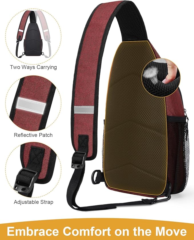 Crossbody Bags for Women Man Waterproof Sling Bag Backpack Trendy Casual Cross Body Bag with Convertible Shoulder Strap Chest Bag for Camping Hiking Travel Essentials (Wine, Medium)