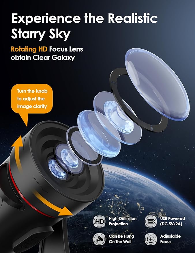 Mini Galaxy Projector-Brighter Decorations Projector Lights USB Space Light Projection Wall Lamps, Planetarium Night Sky Projection for Wall Lights, Bedroom, Living Room