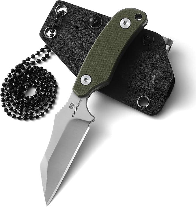 5.78" Mini Neck Knife with Sheath, 2.99" D2 Steel Blade Silver Full Tang EDC Small Wharncliffe Knife with G10 Handle for Men, Horizontal Carry