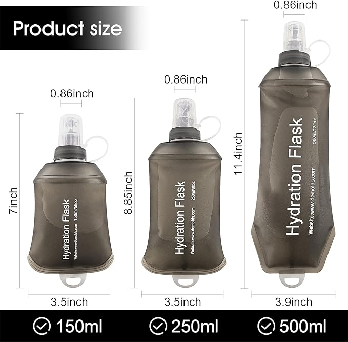 WILDREEDS 250ml Soft Flask, TPU Collapsible Soft Water Bottle for Hydration Pack, Running Vest, Folding Water Bottle for Hiking Cycling Climbing-1Pcs, Grey