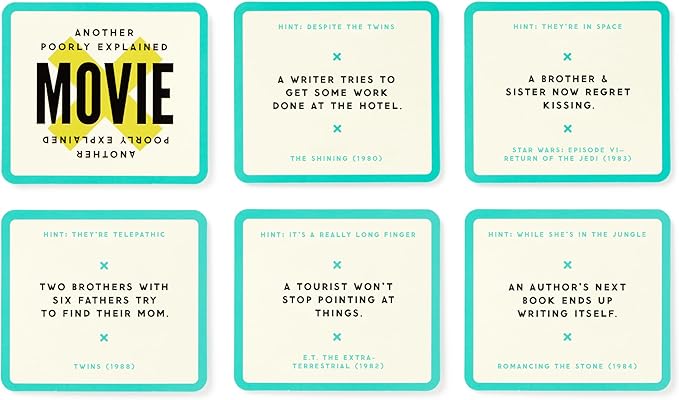 Brass Monkey Poorly Explained Movies – 80s Edition Party Game with 300 Cards Featuring Uniquely Terrible Descriptions of Movies, Suitable for 2-8 Players
