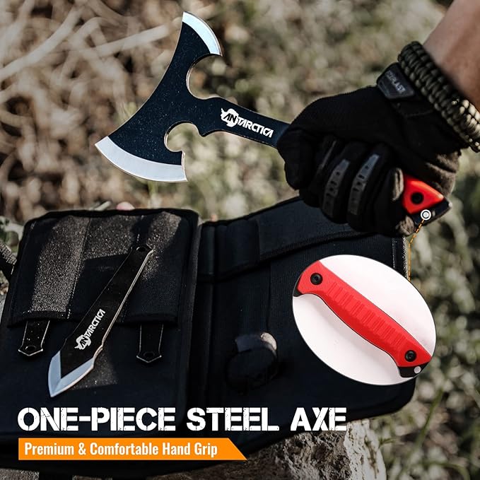 Throwing Axes and Knives Set - 3 Pack, 11" Full Tang Stainless Steel Tomahawks and Throwing Knives, Whetstone Tool Sharpener, Well-Balanced for Beginners