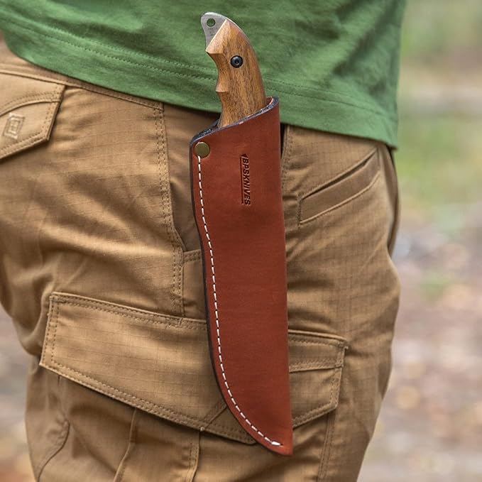 BPSKNIVES HK6 - Handmade Stainless Steel Knife - Fixed Blade Full Tang Bushcraft Knives - Scandinavian Camping Hunting Knife With Leather Sheath - Utility Outdoor Knives