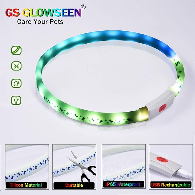 LED Dog Collar - Color Changeable Light Up Dog Collars USB Rechargeable,15 Light Effects Glow in The Dark Collar Weatherproof Fits for Small Medium Large Dog,Keep Your Pets Seen Safety High Visibility