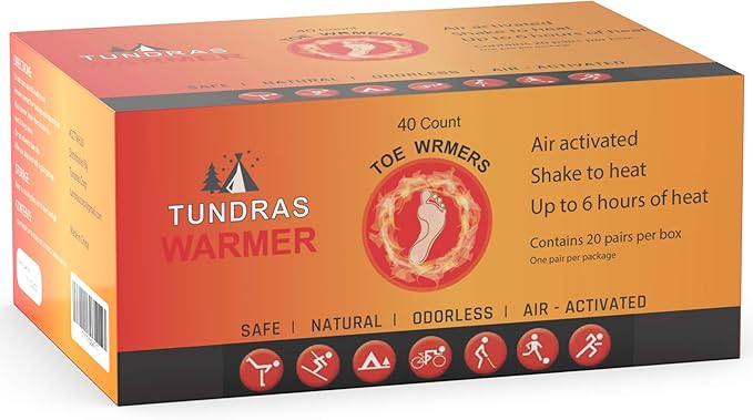 Hot Toe Foot Heat Warmers - 40 Count, Adhesive Long Lasting Air Activated Disposable Natural Heating Pads for Shoes, Boots – Odorless & Comfortable for Outdoor Work, Sports Activities
