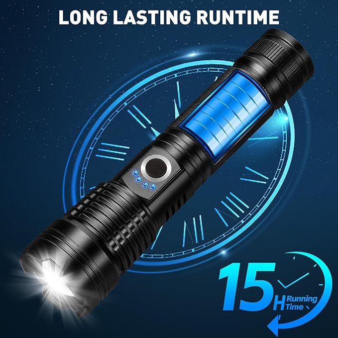 Flashlight Rechargeable LED High Lumens - 99,000lm Bright Powered Flash Light with 5 Modes,Adjustable for Camping,Home