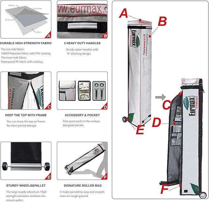 Eurmax USA 10'x15' Pop-up Canopy Tent Commercial Instant Canopies with 4 Removable Zipper End Side Walls and Roller Bag, Bonus 4 SandBags(Red)