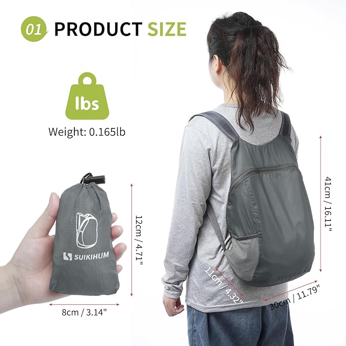 20L Ultra Hiking-Daypack Lightweight Foldable Travel Packable Backpack for Camping Cycling Outdoor,grey