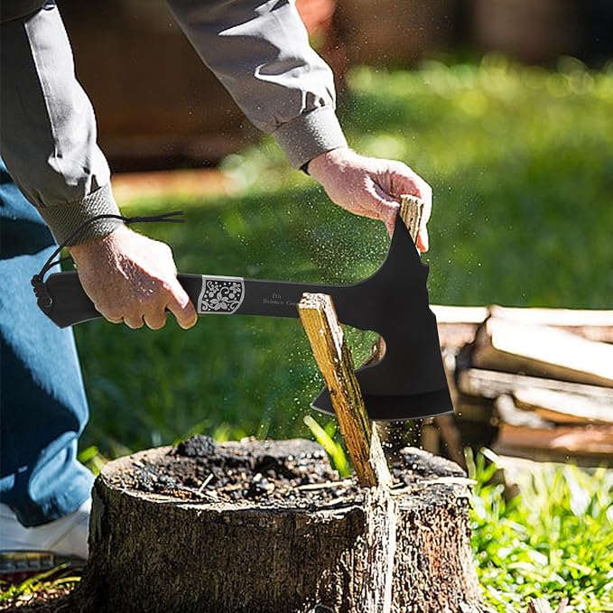 Camping Hatchet Axe with Leather Sheath – 13" Full Tang Compact Survival Tomahawk with Wood Handle for Outdoor Backpacking, Bushcraft, Hiking, and Camping