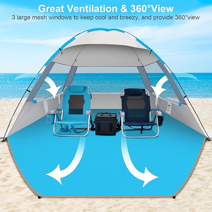 Gorich Beach Tent Sun Shelter for 3/4-5/6-7/8-10 Person with UPF 50ï¼?UV Protection, Lightweight & Easy Setup Beach Shade Canopy, Portable Beach Shade Tent Beach Cabana