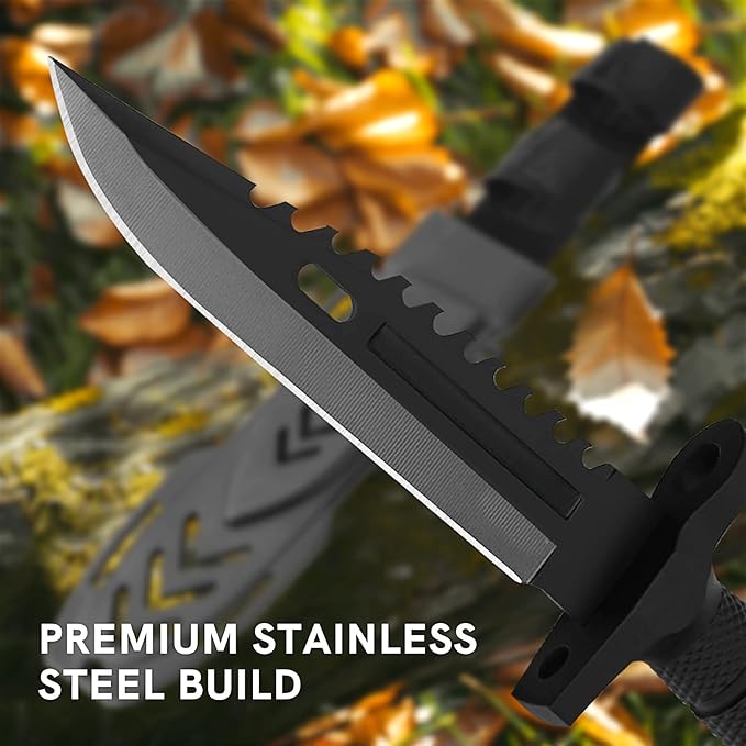 Dispatch Fixed Blade Hunting Knife with Sheath, 12-inch Survival Knives for Men Tactical Bowie Knife with Non-Slip Handle for Bushcraft, Outdoor Camping