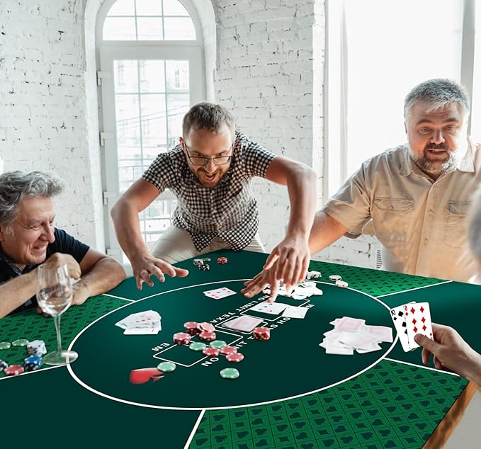 nuveti 24/31/39/47/55 inch Square Foldable 6-Player Texas Poker Card Tabletop Layout Portable Anti-Slip Rubber Board Game Mat Texas Hold'em Poker Mat for Family Game, Casino, Party