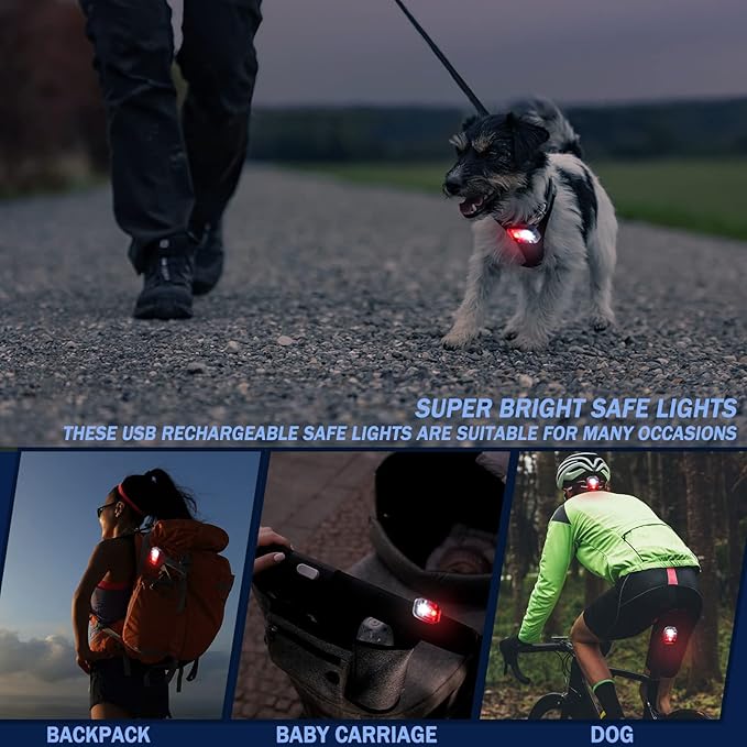 Mudder Running Lights for Runners Rechargeable LED Safety Lamps USB Rechargeable Clip on Strobe Bicycle Tail Lamps with 5 Modes Flashing Bike Lights for Night Riding Walking Hiking Pet Dog