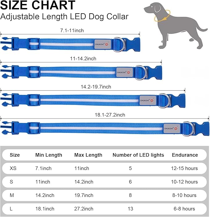 CHUKCHI LED Dog Collar Rechargeable,Waterproof Flashing Collar,Light Up Glow Collar, Adjustable Soft Safety Light Up for Small Medium Large Dogs Walking Camping at Night (Blue-M)