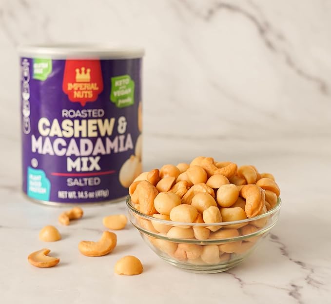 Imperial Nuts - Macadamia Nuts Oil Roasted Roasted | Gluten Free, Vegan and Keto Friendly Food | Plant Based Protein, Delicious Buttery Taste | Kosher (Cashew Macadamia Roasted Salted Mix)