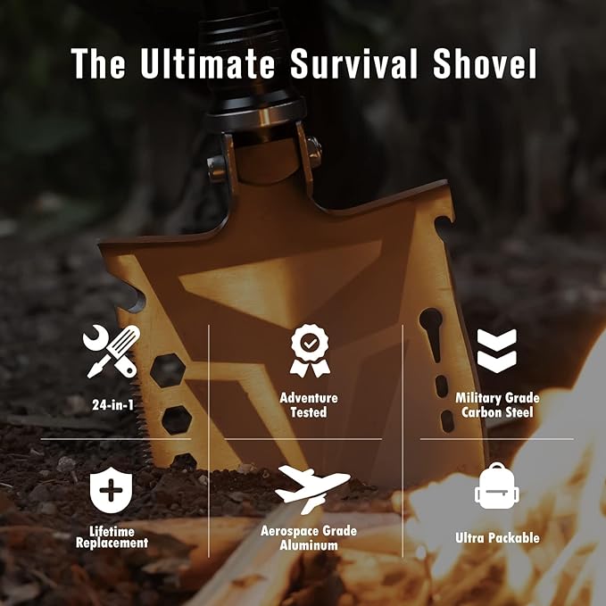Sahara Sailor Survival Axe, Camping Folding Shovel with Hatchet with Large Shovel Head and 1.6-3.1 Ft Extented Handles, High Carbon Steel Survival Gear Equipment, Storage Bag Included