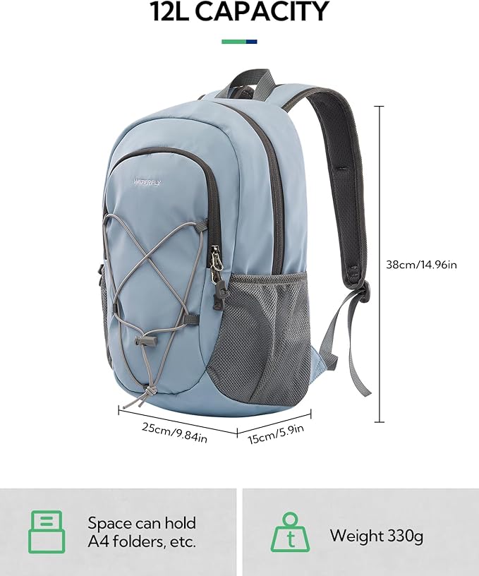 WATERFLY 12L Small Hiking Backpack: Day Pack Lightweight Travel Bag Camping Fitness Cycling Outdoor Sports Daypack For Women Men