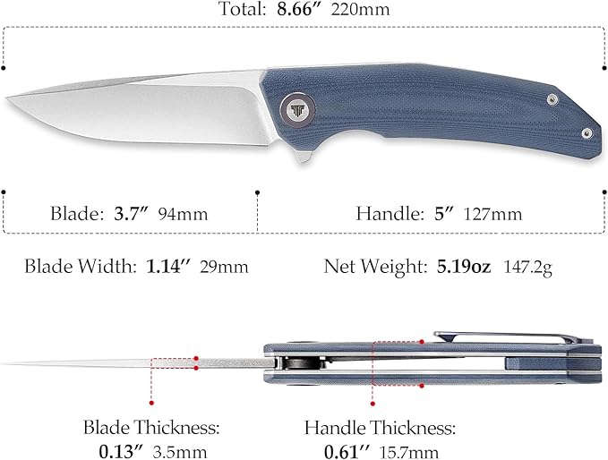 Folding Pocket Knife for Men,Hunting Outdoor Flipper EDC Knives,3.7in CPM S35VN Powder Steel Blade,Titanium Ring and Clip G10 Liner Lock Handle,Camping Tool,Phoenix-03G