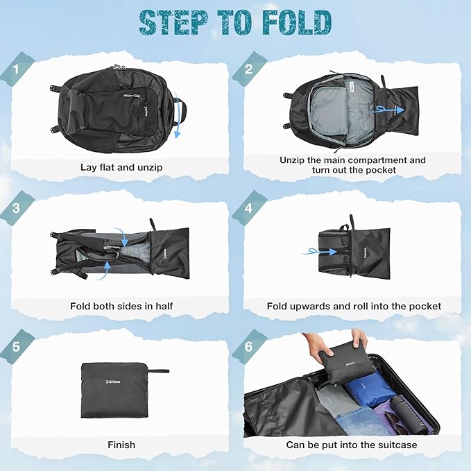 G4Free Packable Hiking Backpack 20L Lightweight Foldable Travel Daypack with Thickened Back Panel for Men Women(Black)